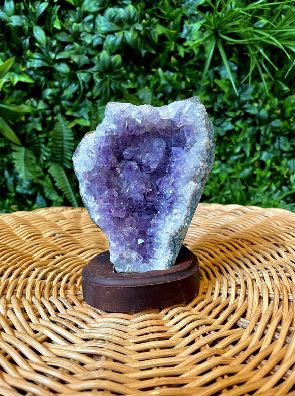 Amethyst Crystal Cluster - with Standing Wood Base #1