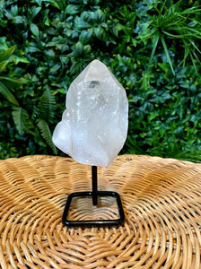 Clear Quartz Point - with metal standing base