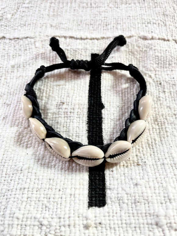 Black Leather Cowrie Shell Bracelet