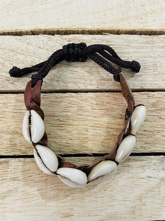 Brown Leather Cowrie Shell Bracelet