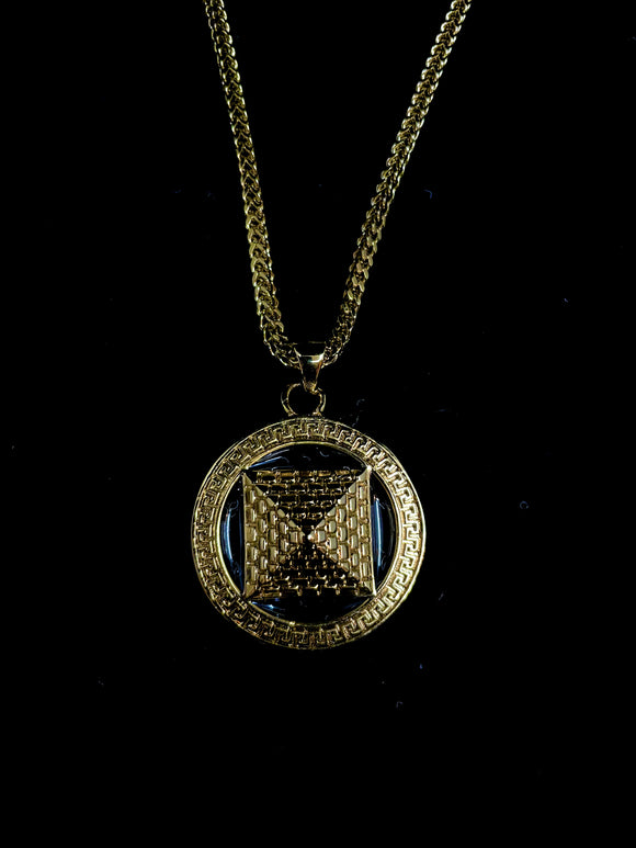 Gold Pyramid Pendant and Necklace
